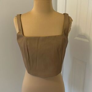 Beige Botany Faux Leather Corset Crop Top